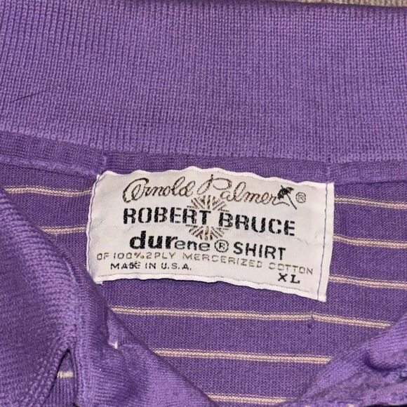 VTG 70s Arnold Palmer Robert Bruce Polo Shirt XL Purple Striped Golf Cotton USA - Picture 3 of 7